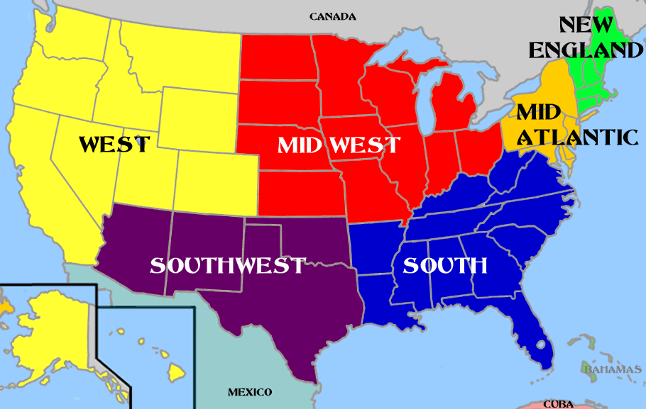 На какие регионы делится америка. Регионы США. Культурные регионы США. Регионы США на карте. Деление США на регионы.