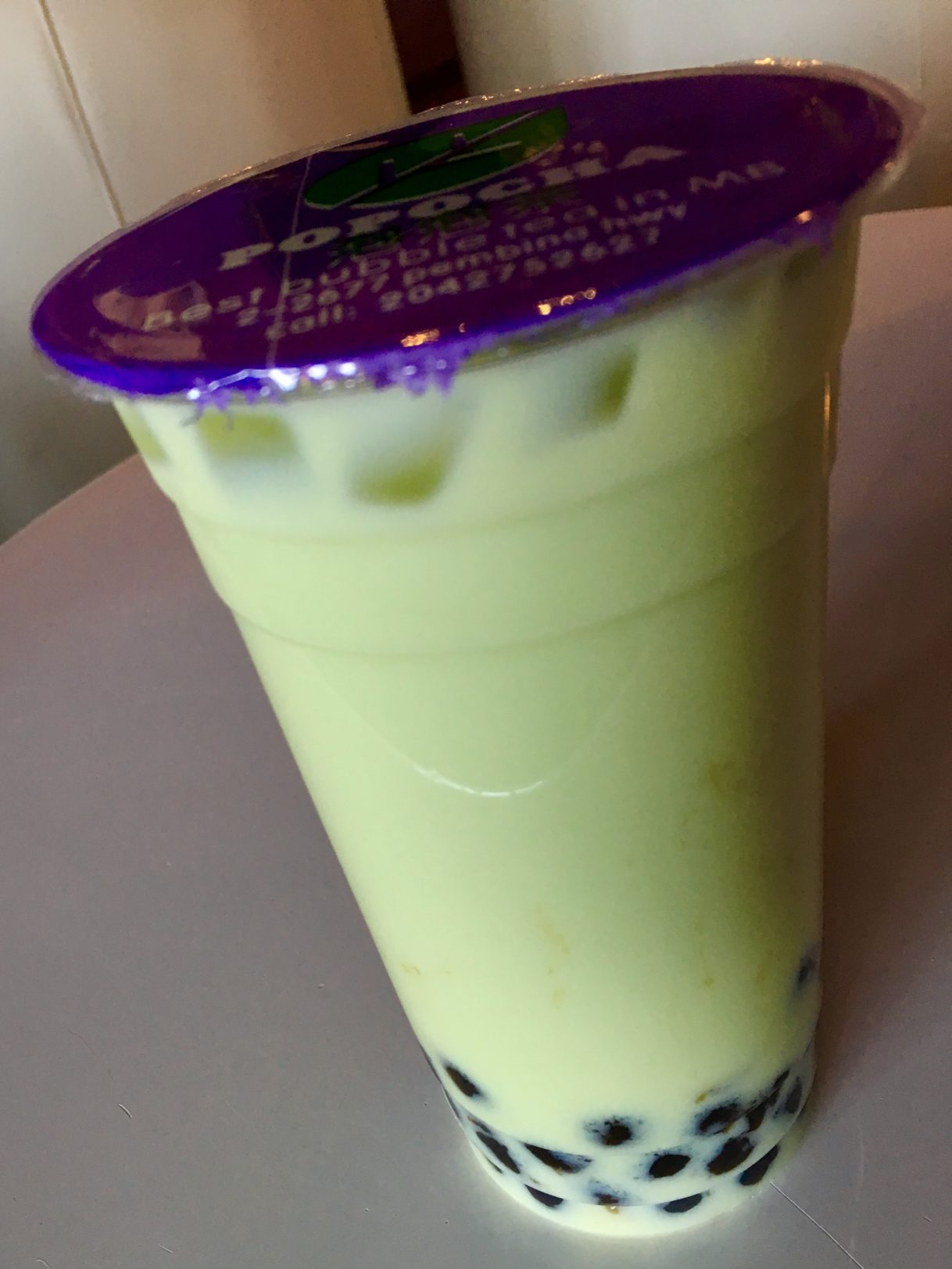 Honeydew Bubble Tea at Popocha Tea House Winnipeg, Manitoba, Canada