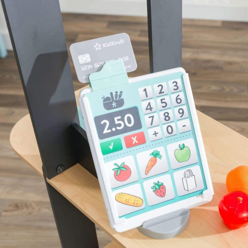 Hip Kids Food, Farm, and Fun KidKraft Lets Pretend Shopkeeper Stand