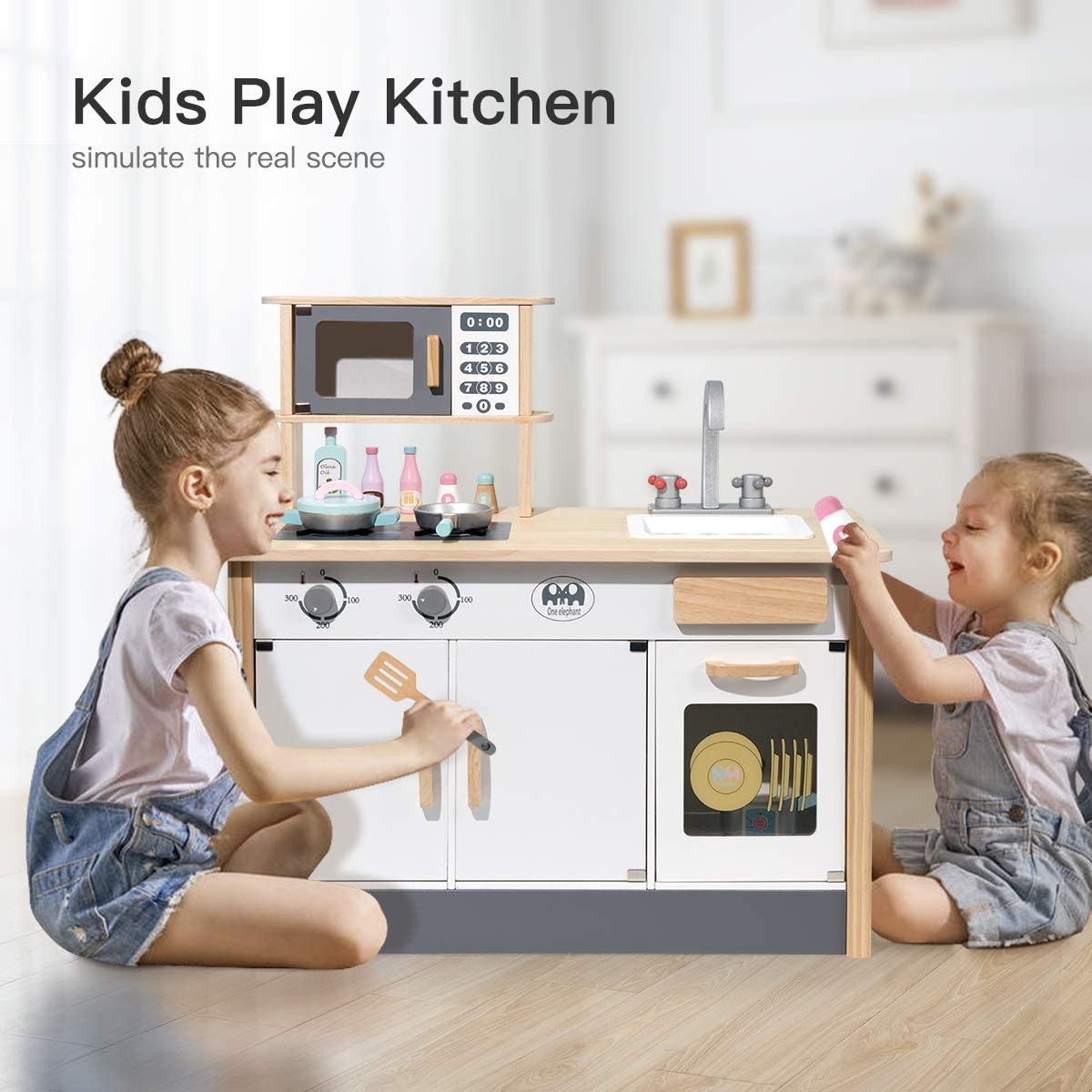 ROBUD Kids Kitchen Playset Wooden Kids Play Kitchen Set Pretend Play ...