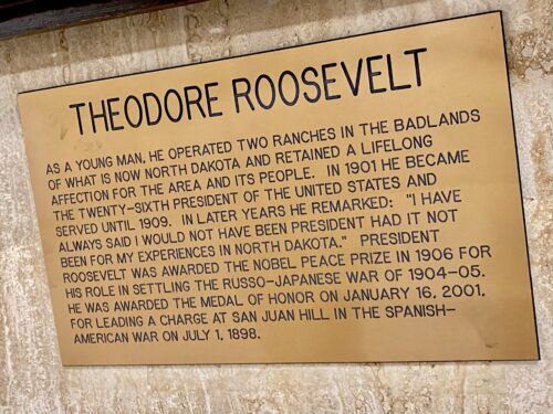 Bronze Plaque Describing the History of Theodore Roosevelt in North Dakota at the North Dakota State Capitol Building